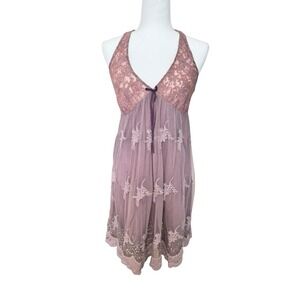 Odd Molly Mauve‎ Lingerie Mini Halter Dress Size 2 Romantic Croquette Feminine